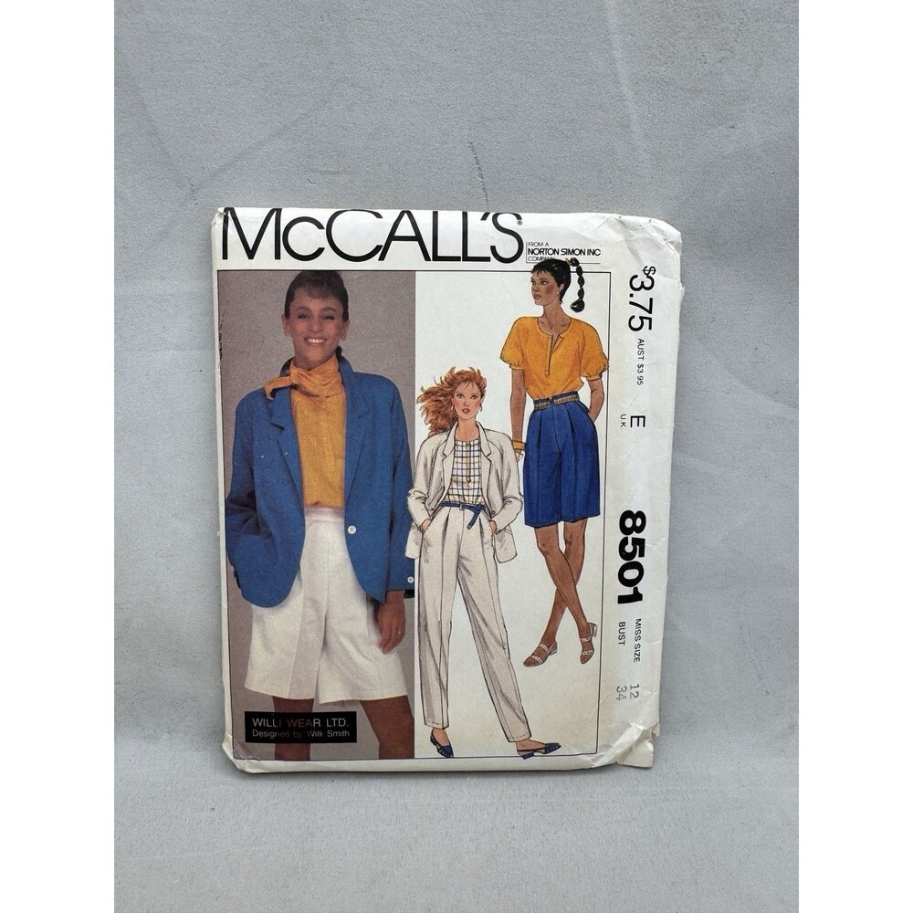 McCall's 8501 Sewing Pattern Ladies Size 12 Bust 34 Willi Smith Vintage Jacket